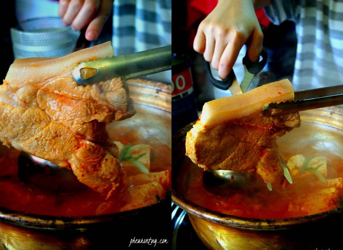 nangpung kimchi jjigae with huge piece of pork 